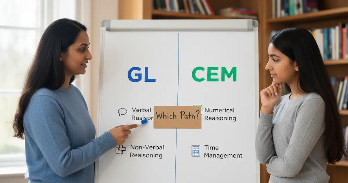 Comparison chart showing GL and CEM exam formats